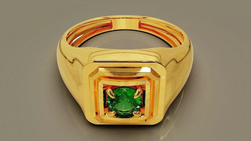 Prong set round shape single stone signet ring for men