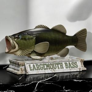 fish Largemouth Bass / Micropterus salmoides statue stone base detailed texture for 3d printing