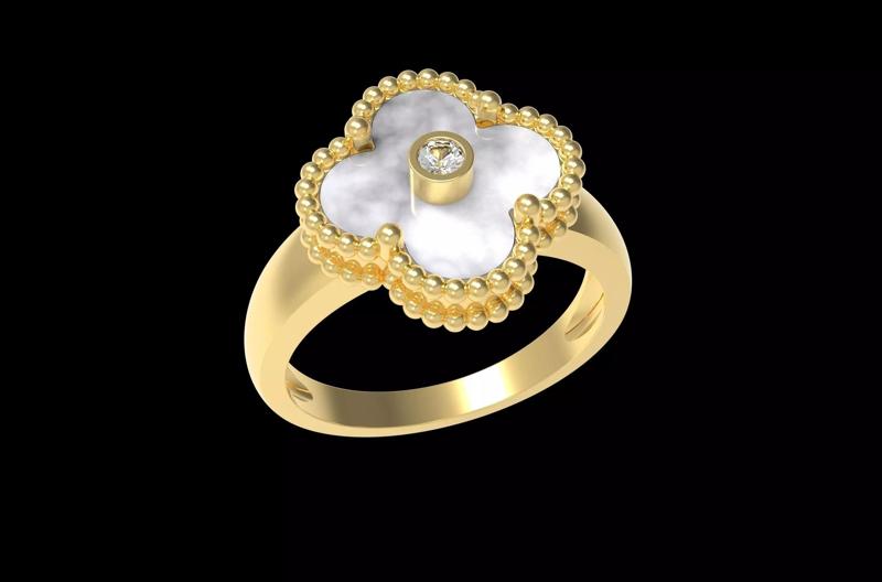 Flower Ring with mother of Pearl 12mm and central Diamond bazel