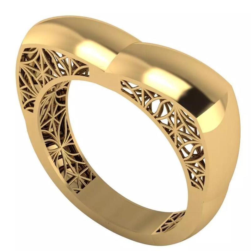 Geometric Gold Ring 3D Model with Filigree Design trt02
