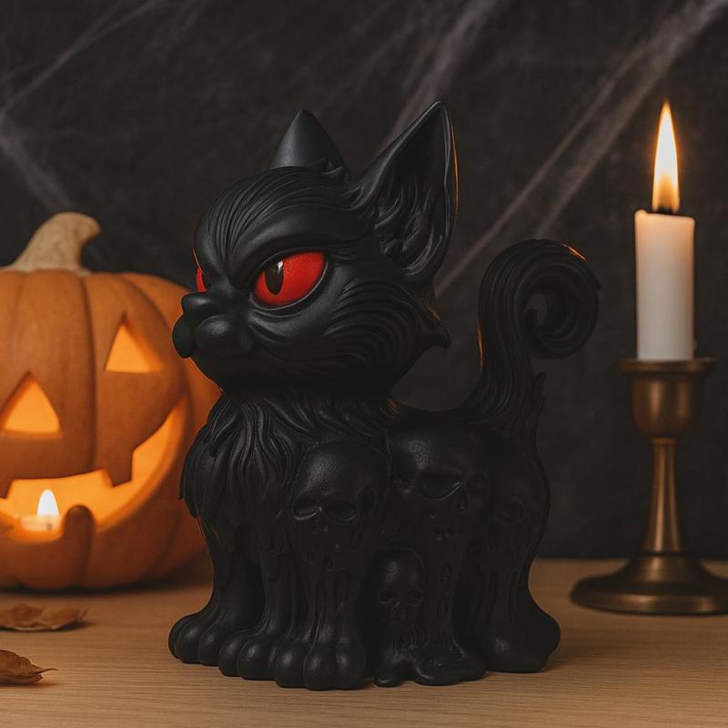 Dark Gothic Cat Figurine STL with Skulls Base | Evil Fantasy Cat Statue 3D Printable Model | Horror, Occult, Spooky, Halloween Collectible Sculpture for Resin and FDM Printing