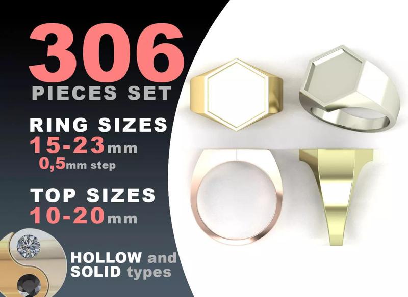 Signet rings set HEXAGON top