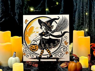 “Harvest Flight” – Classic Halloween - Witch 2 - Little Witch Hueforge Halloween Art Piece   
