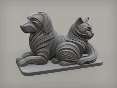 Cat & Dog, Paar, Skulptur   