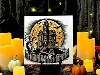 “Moonlit Manor” – Layered Haunted House 2 Hueforge Panel   