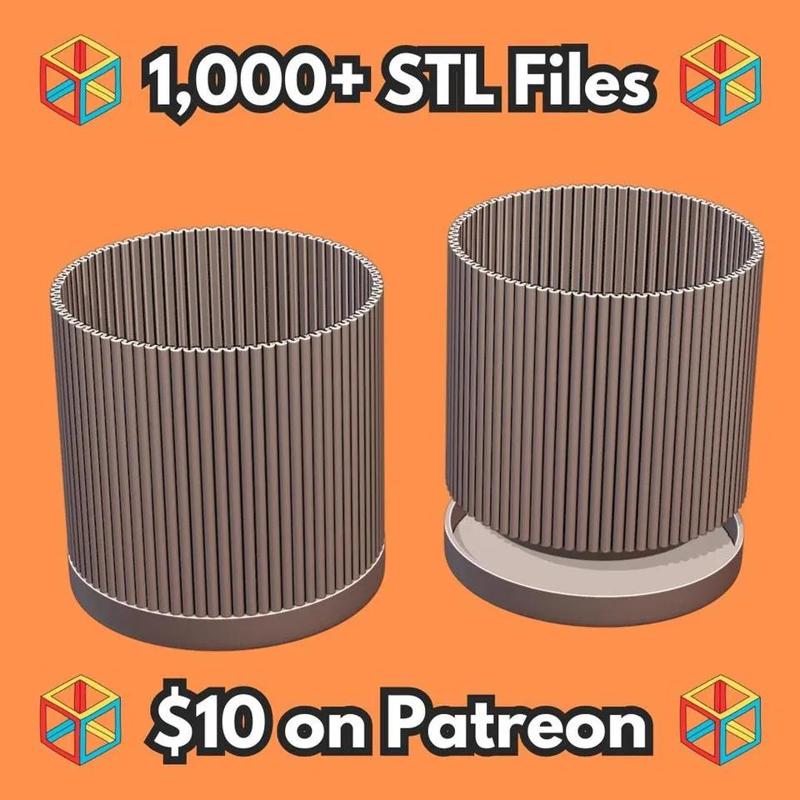 Mid-Century Modern Ribbed Fluted Planter for Indoor Plants MineeForm FDM 3D Print STL File   