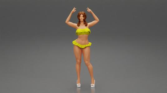 Young Woman In Bikini Raised Her Hands Up