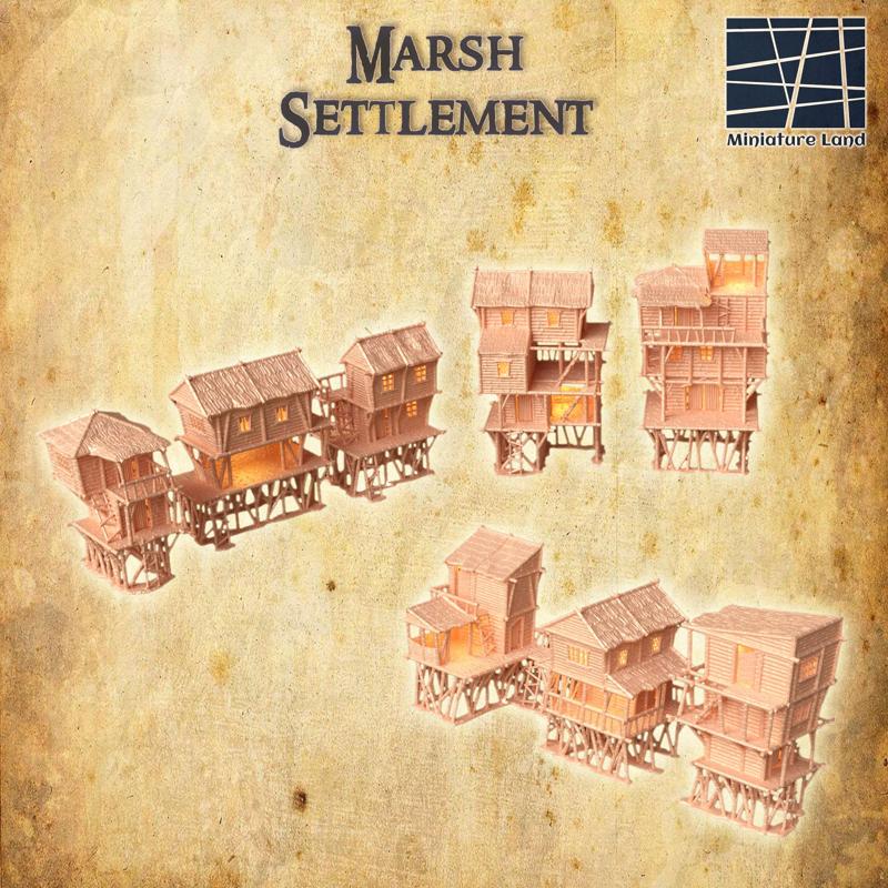 Marsh Settlement - Tabletop Terrain - 28 MM