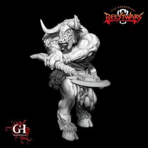 Minotaur attacking with Glaive: Troth Clovis Wildebeest (Pre-Supported)