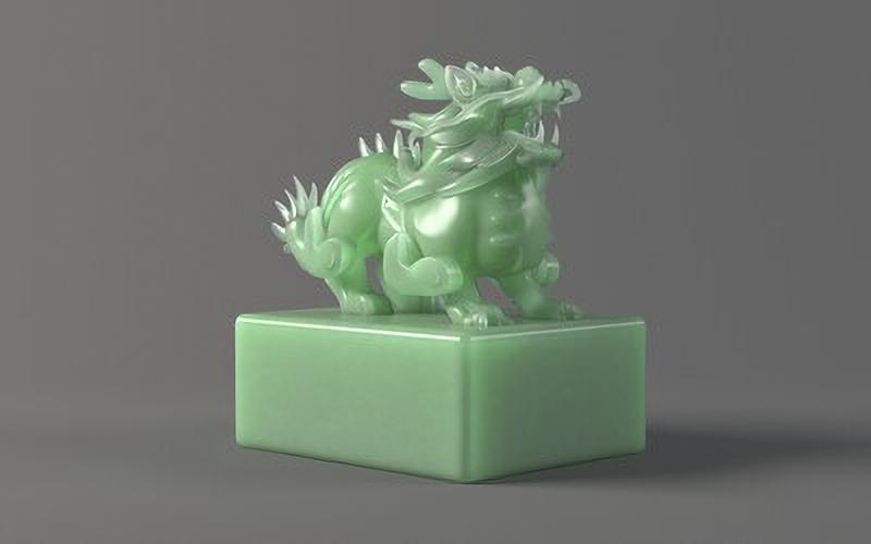 Ancient Chinese Jade Carved Jade Kirin Seal 3D model