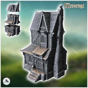 Large medieval stone manor house with fireplace and access staircase (34) - Medieval Middle Earth Age 28mm 15mm RPG Shire
