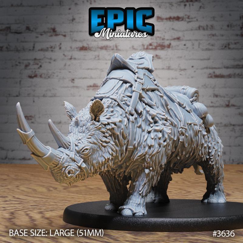 Woolly Rhino Mount / Rhinocero / Arctic Beast / Horned Snow Creature / Frozen Wild Animal /  Ice Age Encounter