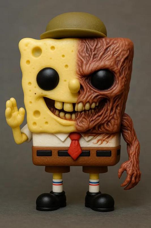 Mutant Horror Sponge Figure – Split Face Stylized Toy Model   