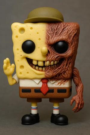 Mutant Horror Sponge Figure – Split Face Stylized Toy Model   
