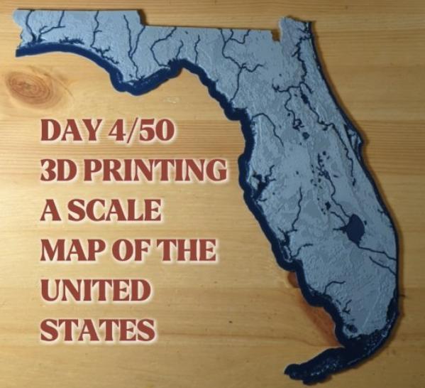 Florida, USA (FL) Topographic Map with Hydrographic Features