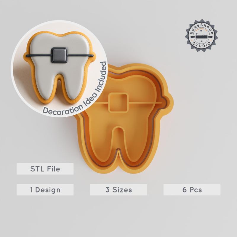 Braces Shape Cutter & Stamp, Cookie & Fondant, Dental Theme, 3 Sizes S/M/L, 6 Piece Set, Dental Care, Health & Hygiene PRODUCT_507