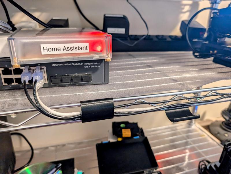 Cable clips for wire rack shelving