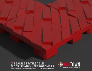 3D Modular Dungeon Tile: Floor - Plank - Herringbone 4.7 (WORN/SHALLOW) - DnD Town Minis (www.dnd.town)