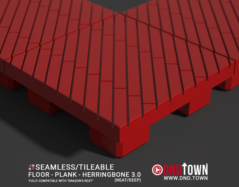 3D Modular Dungeon Tile: Floor - Plank - Herringbone 3.0 (NEAT/DEEP) - DnD Town Minis (www.dnd.town)