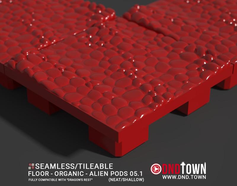 3D Modular Dungeon Tile: Floor - Organic - Alien Pods 5.1 (NEAT/SHALLOW) - DnD Town Minis (www.dnd.town)