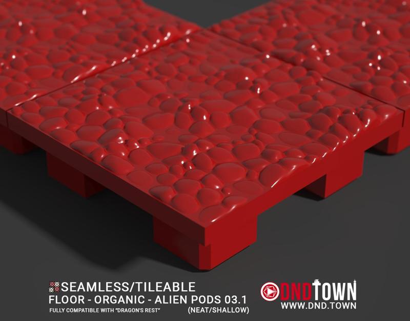 3D Modular Dungeon Tile: Floor - Organic - Alien Pods 3.1 (NEAT/SHALLOW) - DnD Town Minis (www.dnd.town)