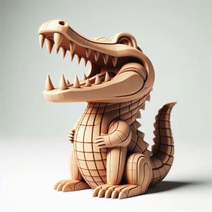 Laughing Crocodile - Full-Figure 3D-Printed Wooden Statue