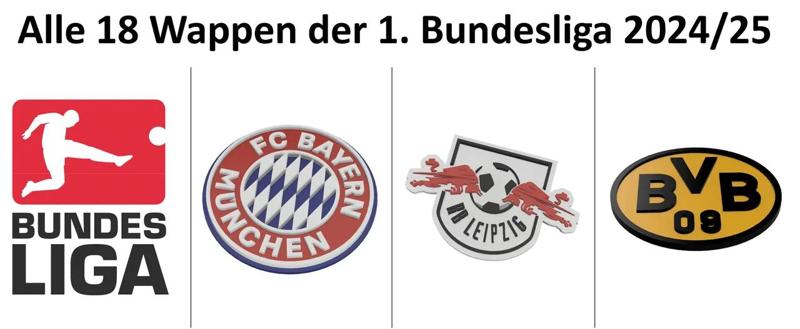 Bundesliga - alle 18 Vereinswappen 2024/25   