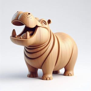 020 Laughing Hippopotamus - Full-Figure 3D-Printed Wooden Statue