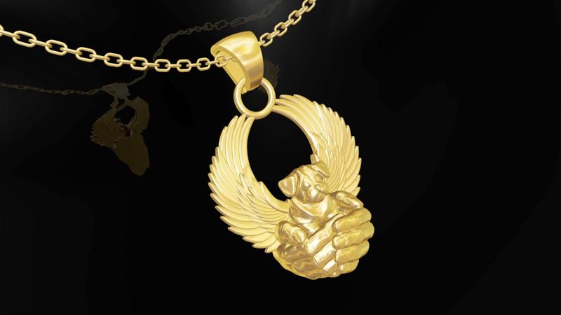 Little angel cute dog hand gold pendant jewelry 3D print model