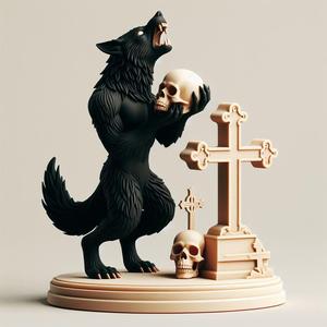 814 Ivory Werewolf Howling with Skull - 3D Model, magic, collectible, creature, dinosaur, sculpture, bear, troll, monkey, witch, club, werewolf, serpent, cat, fantasy, fair