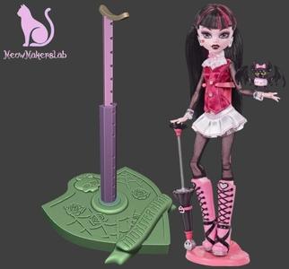 A saddle-style adjustable stand for Monster High dolls