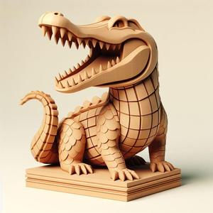 019 Laughing Crocodile - Full-Figure 3D-Printed Wooden Statue, magic, collectible, witch, dinosaur, wooden, knight, viking, dragon, dnd, cat, monster hunter, dog, monster, totem, totemic