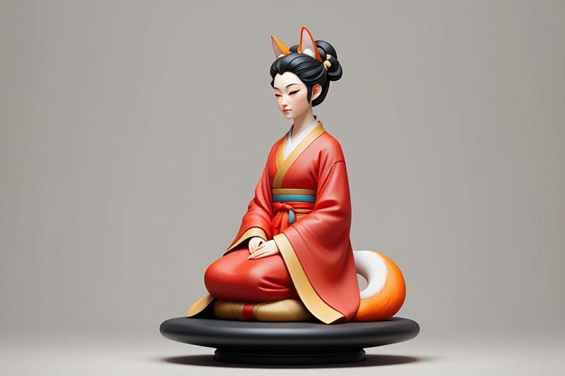 1376 COLORFUL Fox Spirit Woman in Pu Song Ling Style, beast, magic, creature, fantasy, wood, base, sword, warrior, wild, cat, monster, fox, godzilla, fair, witch, werewolf, horror, beast, gothic, troll