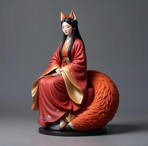 1836 COLORFUL Fox Spirit Woman in Pu Song Ling Style, magic, dragon, fantasy, wood, gnome, gorgon, warrior, wild, fox, monster, cat, dog, fair, witch, werewolf, horror, beast, gothic, troll