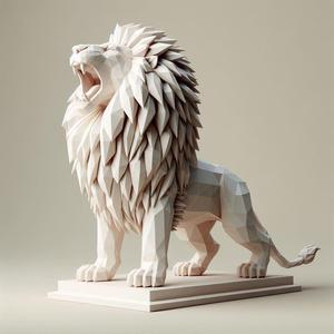 211 Low Poly Roaring Lion, character, monster, fantasy, art, sculpture, model, animal, 3d model, statue, creature, magic, 3d print, collectible, wood, sword, base, warrior, wild, low poly, lion, monkey