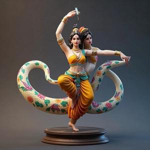 1553 Color 3D Model of a Dancing Two-Headed Snake Woman in Indian Style, magic, dragon, serpent, wood, gnome, gorgon, warrior, wild, fox, monster, cat, fair, witch, werewolf, horror, beast, snake, troll, skeleton dance