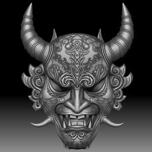 Oni mask Japanese demon - bas-relief for CNC router or 3D printer