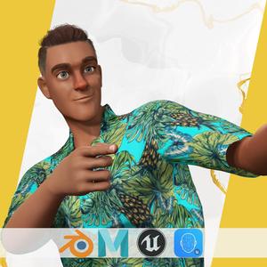 Cartoon Man in Tropical Shirt and Sandals