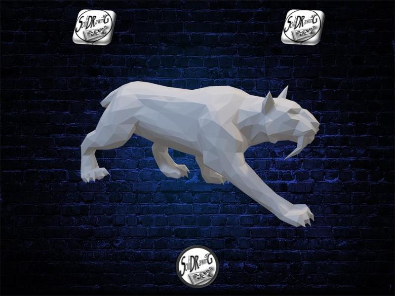 Saber-Toothed Tiger Ready to Attack - Low Poly - Excellent Design - Decor