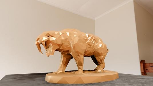 sabre toothed tiger low poly statue stl