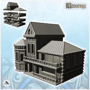 Large half-timbered building with tiled roof and rounded annex (20) - Medieval Feudal Old Archaic Saga 28mm 15mm