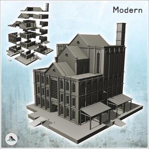 Large multi-storey brick factory on platforms with canopies and ramps (22) - Modern WW2 WW1 World War Diaroma Wargaming RPG Mini Hobby