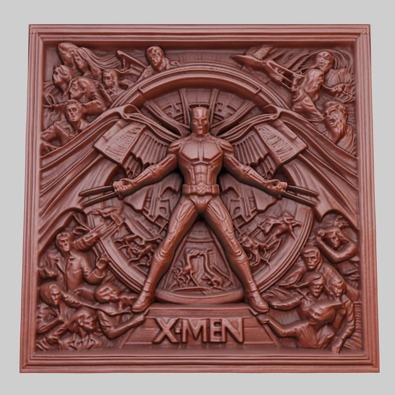 X-Men 3d printer relief medallion obj stl