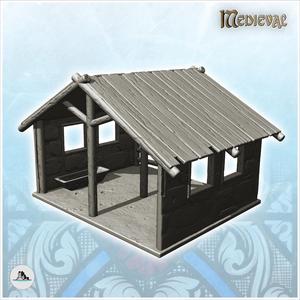 Open medieval stable with drinking trough and wooden roof (17) - Medieval Gothic Feudal Old Archaic Saga 28mm 15mm RPG