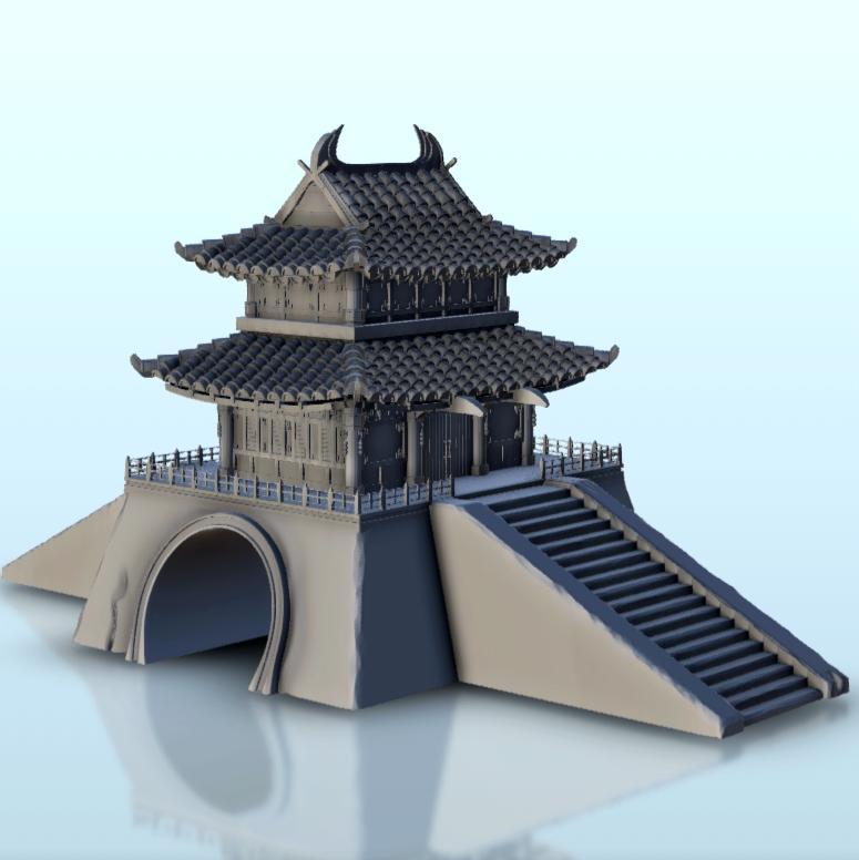 Asian building with one floor on grand staircase 8 - Asia Terrain Clash of Katanas Tabletop RPG terrain China Korea WW2