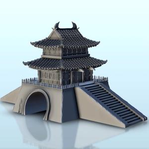 Asian building with one floor on grand staircase 8 - Asia Terrain Clash of Katanas Tabletop RPG terrain China Korea WW2