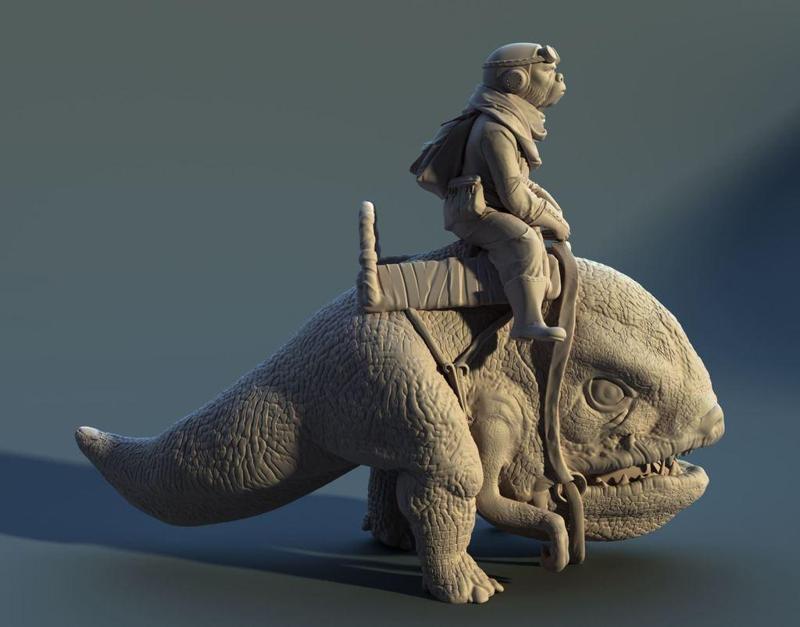 Kuiil riding a Blurrg (from the show "The Mandalorian")