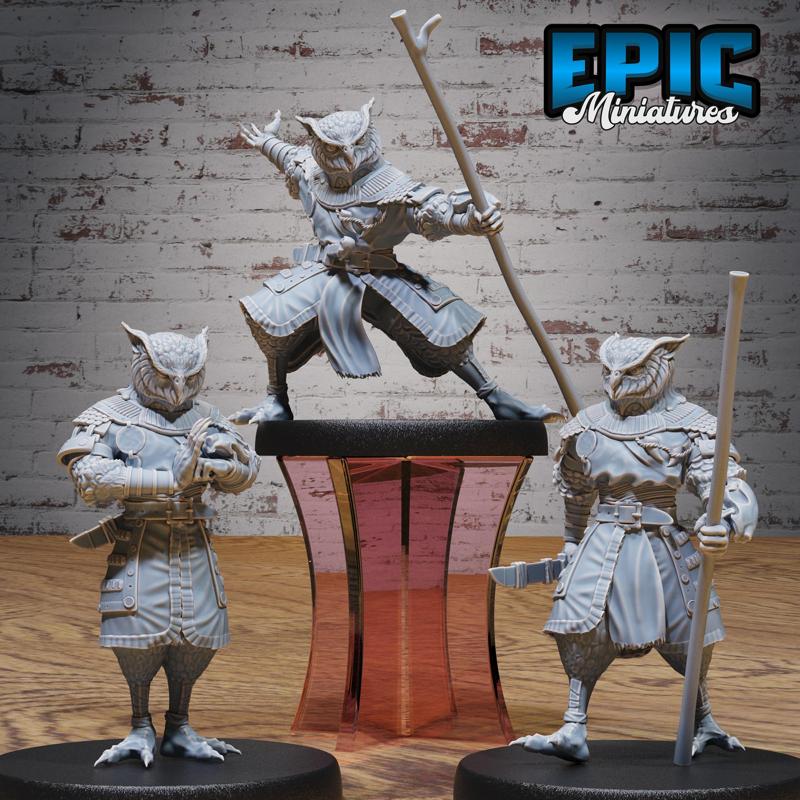 Owl Folk Monk Set ‧ DnD Miniature ‧ Tabletop Miniatures ‧ Gaming Monster ‧ 3D Model ‧ RPG ‧ DnDminis ‧ STL FILE