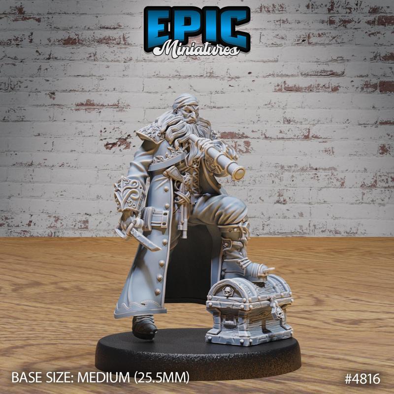 Pirate Captain Barbarossa Chest ‧ DnD Miniature ‧ Tabletop Miniatures ‧ Gaming Monster ‧ 3D Model ‧ RPG ‧ DnDminis ‧ STL FILE