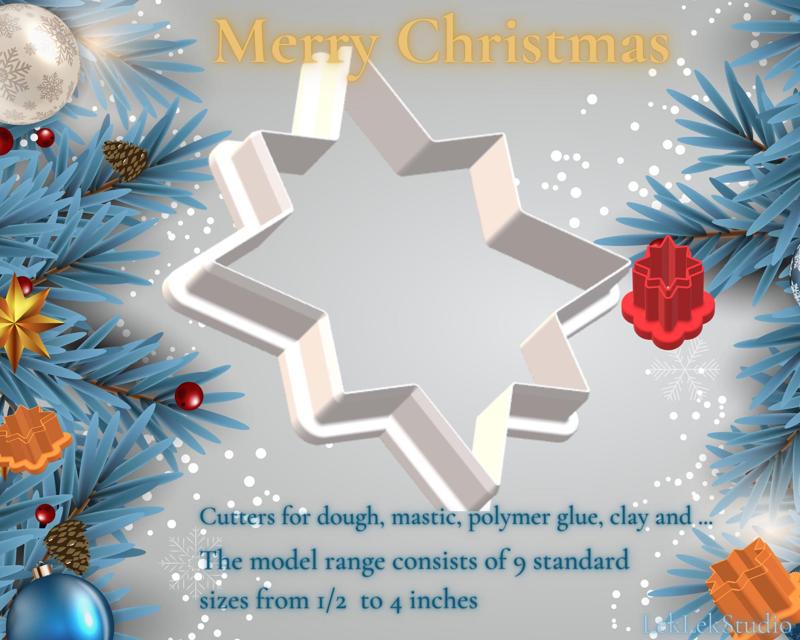 CHRISTMAS STAR СOOKIE СUTTER FROM MINI TO LARGE.   EIGHT POINTED STAR